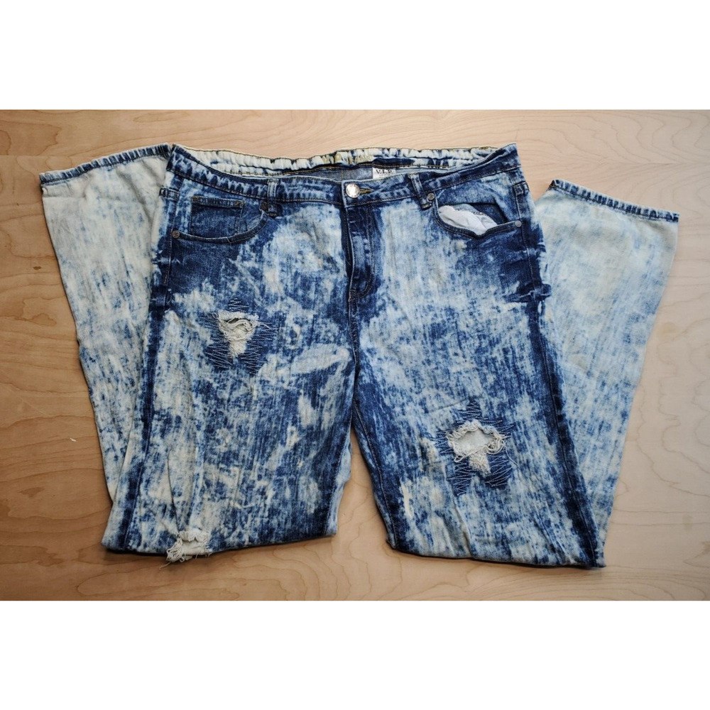 VIP Jeans Womens 17/18 Blue Acid Wash Distressed Ripped Stretch Denim